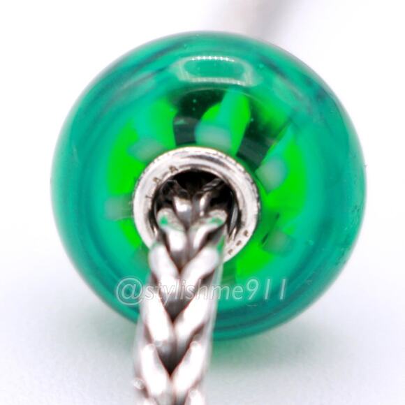Authentic Retired Trollbeads GREEN STRIPE BEAD - Picture 6 of 12